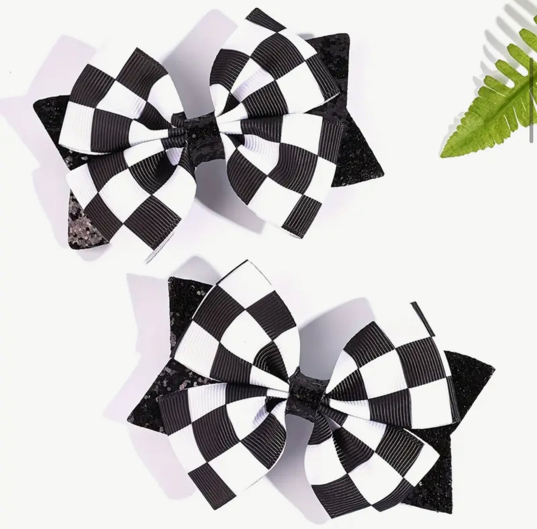 Checkered “4 Bow w Glitter